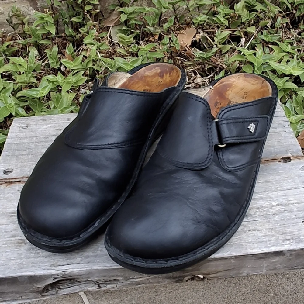 Finn Comfort Aussee Black Leather Slip-On Mule Clog Shoe  Women Size 41EU / 10US - Picture 3 of 16